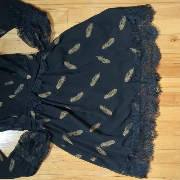 The Kooples Black Dress with Gold Feather Print - Picture 4 of 5